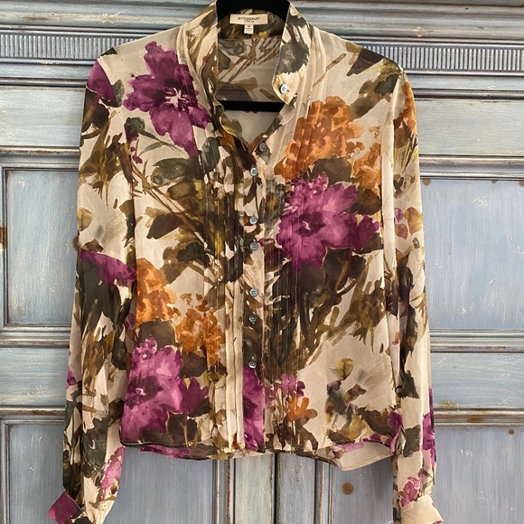 Burberry London Silk semi sheer floral top size M - Picture 1 of 12